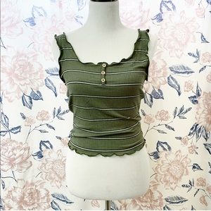 Iris | Striped Crop Tank Top with Buttons Large